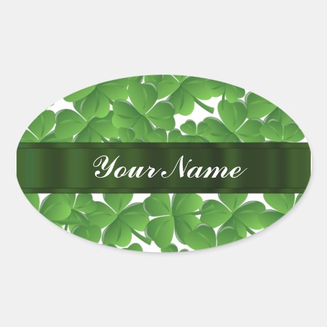 Green Irish shamrocks personalized Oval Sticker (Front)