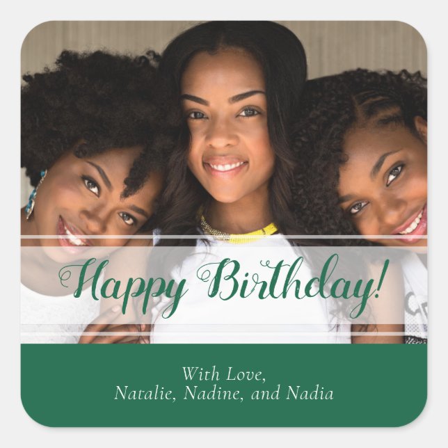 Green is Good Photo Happy Birthday  Square Sticker (Front)