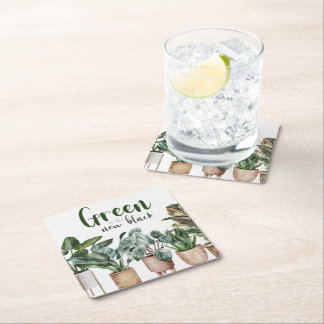 Green is the new Black Square Paper Coaster