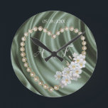 Green,Ivory,Blue,gold Silk & Pearls Round Clock<br><div class="desc">Green, ivory, blue, or gold silk & Pearls decorated with Mexican Tuberose's. They are waxy white flower s that have a sultry and seductive rich fragrance. for a momentum gift</div>