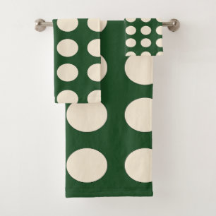 Green Ivory Colour Polka Dot Bath Towel Set