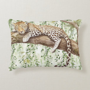 Green Ivy Abstract Jungle Leopard in tree Accent Pillow
