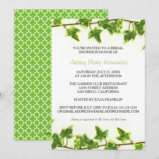Green Ivy - Bridal Shower Invitation (Front/Back)