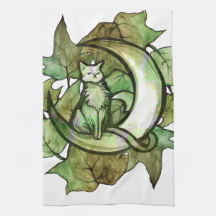 Green Ivy Cat Moon Child Art Luna Cats             Kitchen Towel