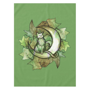 Green Ivy Cat Moon Child Art Luna Cats             Tablecloth