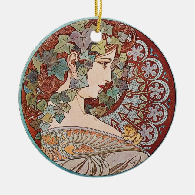 Green Ivy Goddess Art Ceramic Ornament (Front)