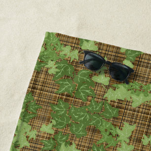 Green Ivy Gold Brown Plaid Beach Towel