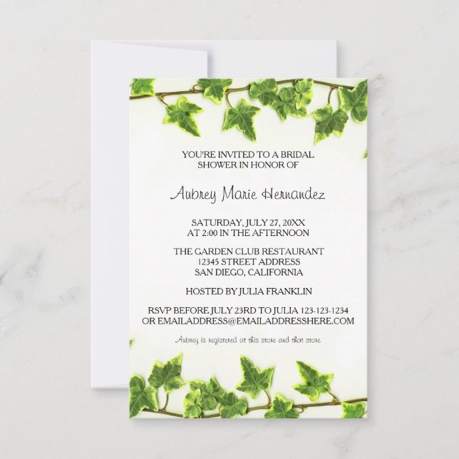 Green Ivy - Invitation de douche nuptiale 3x5 (Devant)
