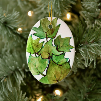 Green Ivy Nature Watercolor Ceramic Ornament