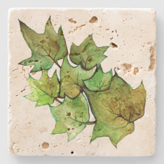 Green Ivy Nature Watercolor Stone Coaster