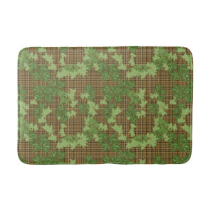 Green ivy on gold black brown plaid bath mat