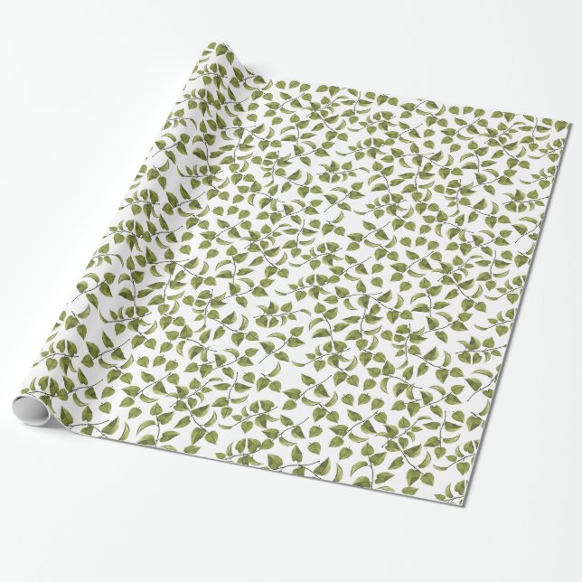 Green Ivy Vine Wrapping Paper (Unrolled)