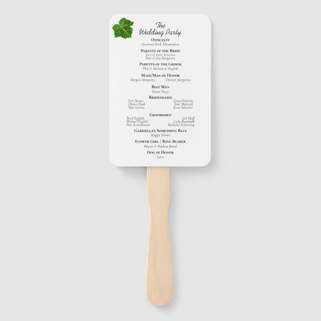 Green Ivy Wedding Hand Fan (Back)