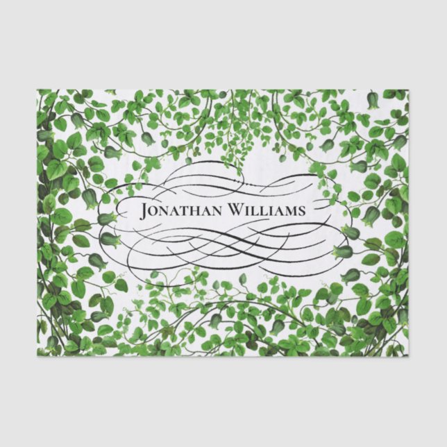 Green Ivy with Monogrammed Name Tissue Paper (Front)