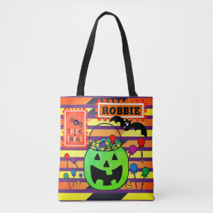 Green Jack o' Lantern Personalized Trick or Treat Tote Bag