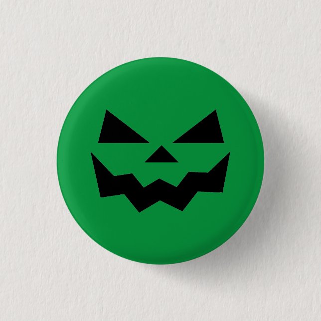 Green Jack-o-lantern pumpkin face  1 Inch Round Button (Front)