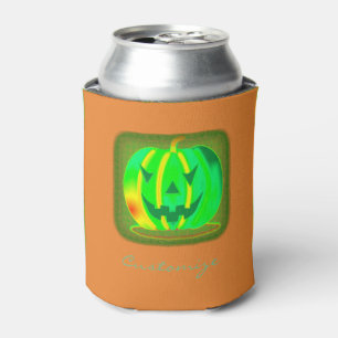 Green Jack o'lantern Halloween Thunder_Cove Can Cooler
