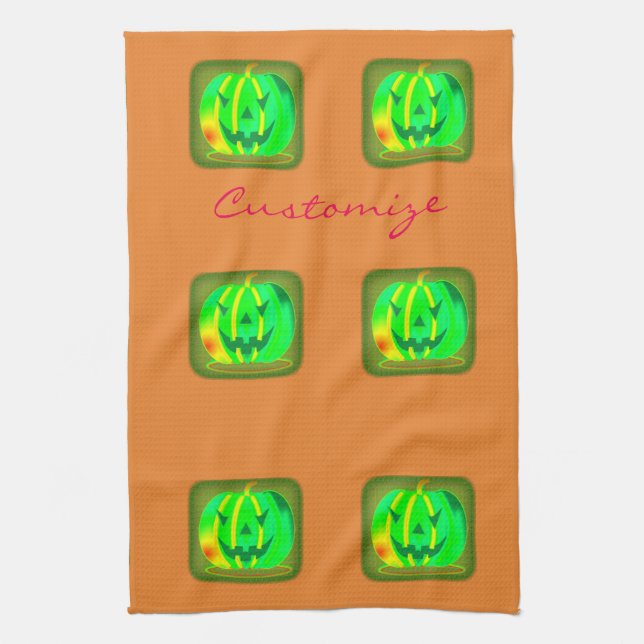 Green Jack o'lantern Halloween Thunder_Cove Kitchen Towel (Vertical)