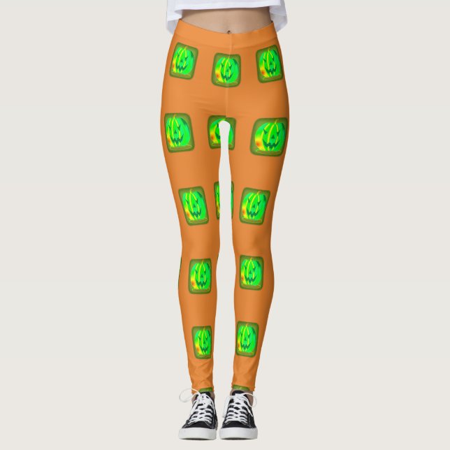 Green Jack o'lantern Halloween Thunder_Cove Leggings (Front)