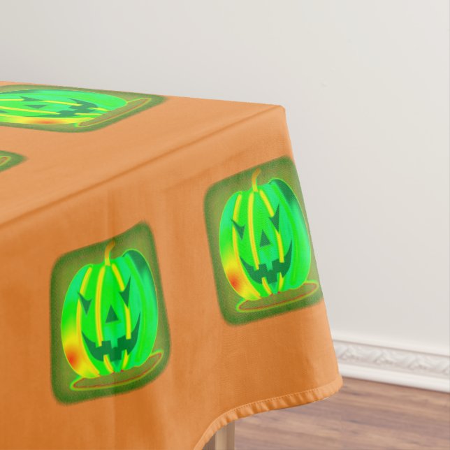 Green Jack o'lantern Halloween Thunder_Cove Tablecloth (In Situ)