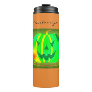 Green Jack o'lantern Halloween Thunder_Cove Thermal Tumbler