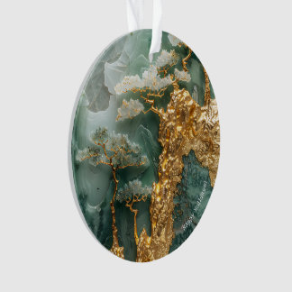Green Jade and Gold Village, Circle Acrylic Ornament