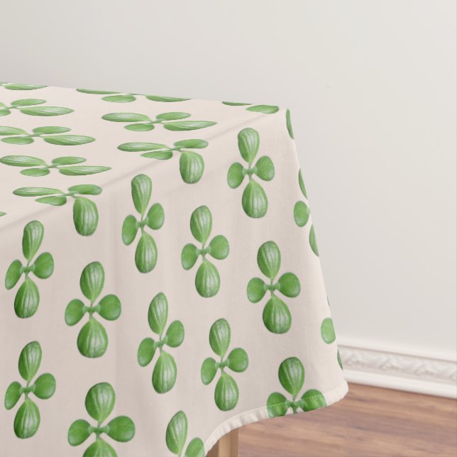 Green Jade Tree Leaves on Light Beige Tablecloth (In Situ)