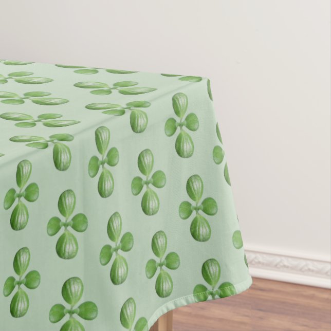 Green Jade Tree Leaves on Light Green Tablecloth (In Situ)