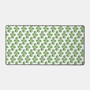 Green Jade Tree Leaves on White Desk Mat
