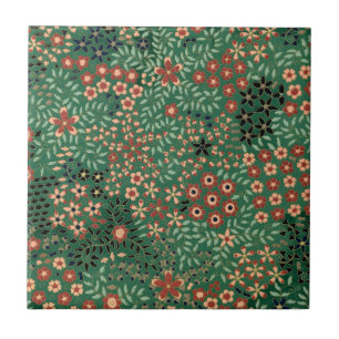 Green Japanese flower background traditional flora Tile