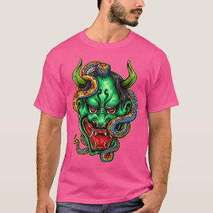 Green Japanese Oni Hannya Mask Demon Devil Snake  T-Shirt
