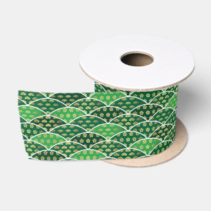 Green Japanese traditionally auspicious pattern Satin Ribbon