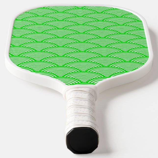 Green Japanese waves pattern Pickleball Paddle (Laydown)