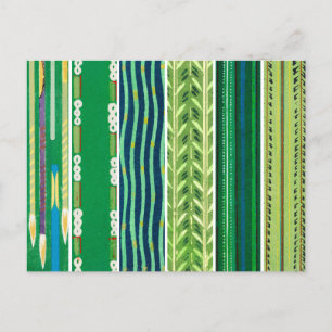 Green Japanese Woodblock Textile Patterns Postcard
