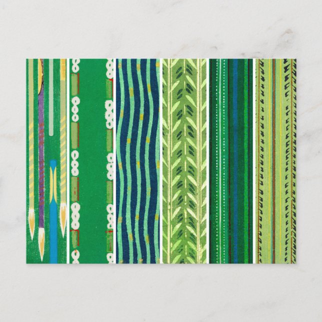 Green Japanese Woodblock Textile Patterns Postcard (Front)