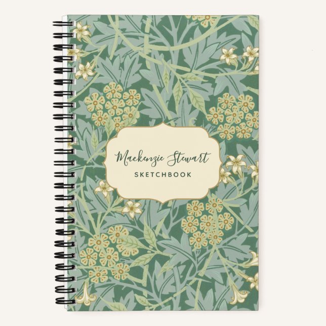 Green Jasmine Floral Pattern Sketchbook Notebook (Front)