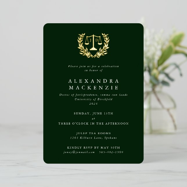 Green JD Law Scales+Laurel Wreath Graduation Party (Standing Front)