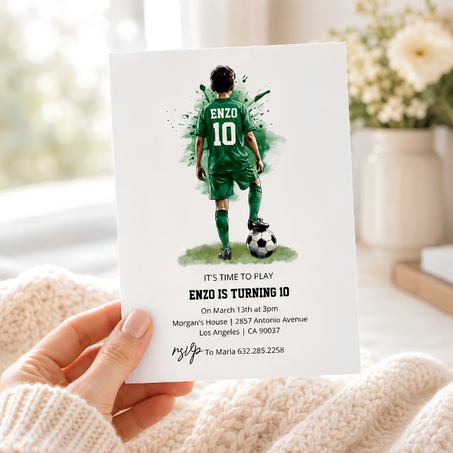 Green Jersey Boy Back View Soccer Birthday  Invitation (Creator Uploaded)