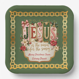 Green Jesus is the Reason for the Season Square Paper Plate