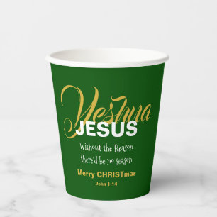 Green JESUS REASON SEASON Christmas Paper Cups
