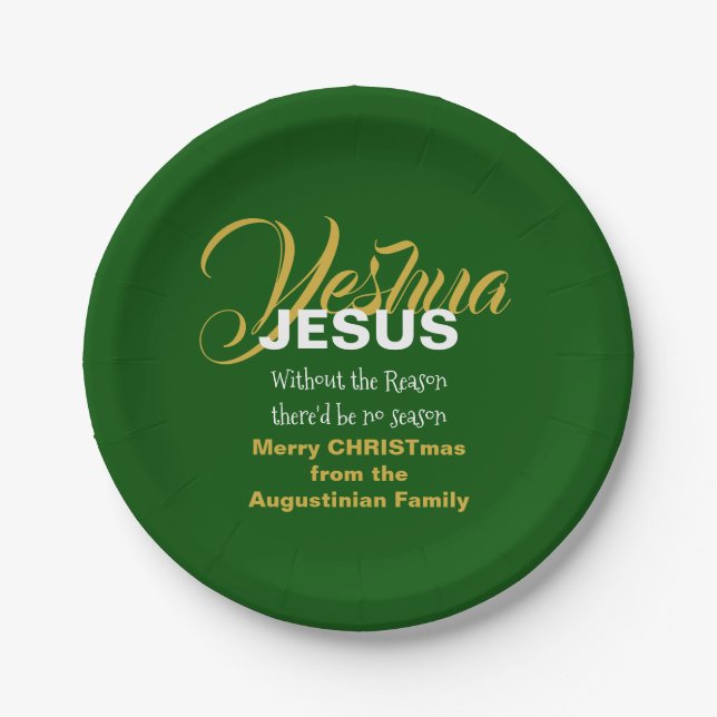 Green JESUS REASON SEASON Christmas Paper Plate (Front)
