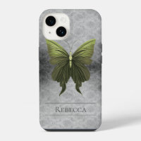 Green Jewelled Butterfly Damask