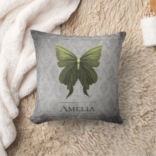 Green Jewelled Butterfly Throw Pillow