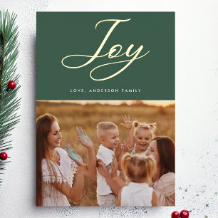 Green JOY Classic GOLD calligraphy lettering Foil Holiday Card