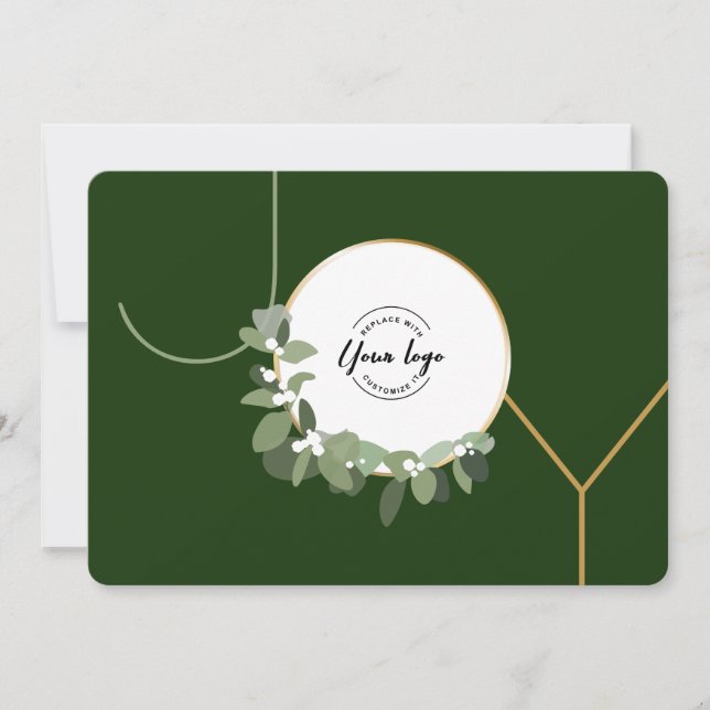 Green Joy Customizable Corporate logo Christmas Holiday Card (Front)