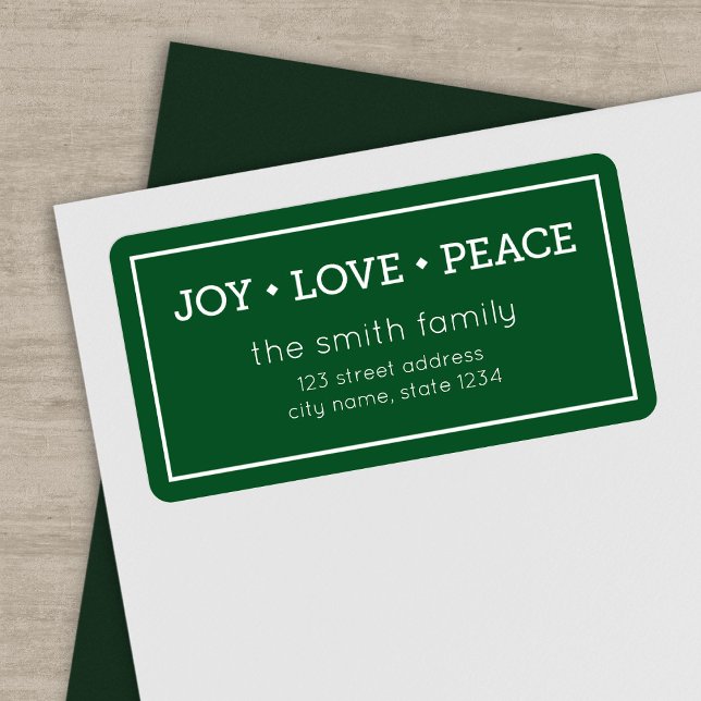 Green Joy Love Peace Modern Holiday Address Label (Creator Uploaded)