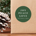 Green Joy Peace Love Minimal Christmas Family Name Classic Round Sticker<br><div class="desc">Custom Merry Christmas with monogram text can be personalized.. This simple,  minimalist,  and contemporary Christmas design is ideal for standing out during the holiday season.</div>