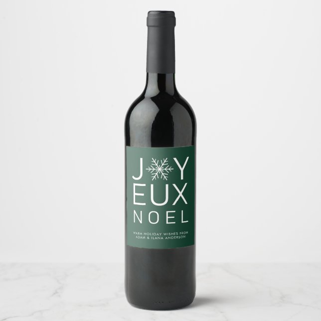 Green Joyeux Noel Minimalist Holiday Wine Label (Front)