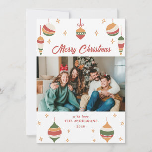 Green Joyful Christmas Ornament Family Photo cards
