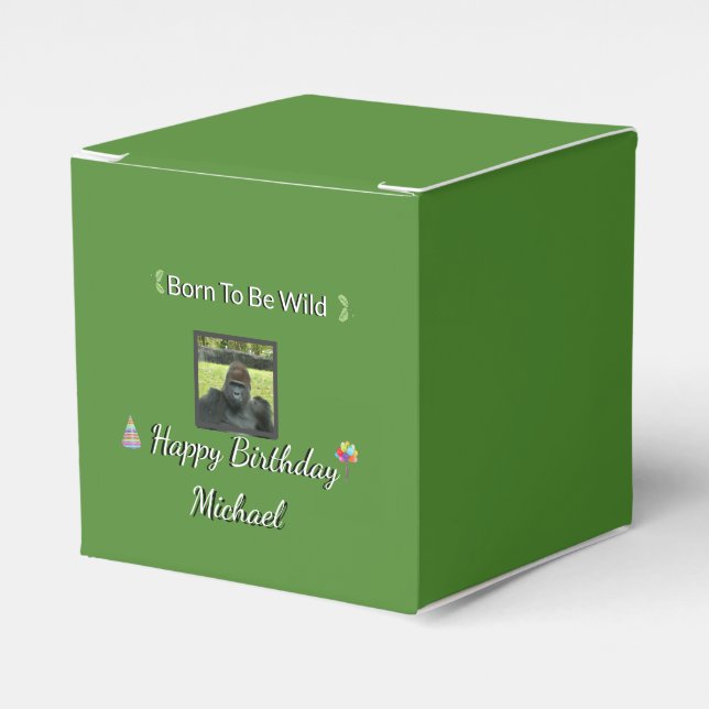 Green Jungle Gorilla Birthday Fun Favor Box (Front Side)